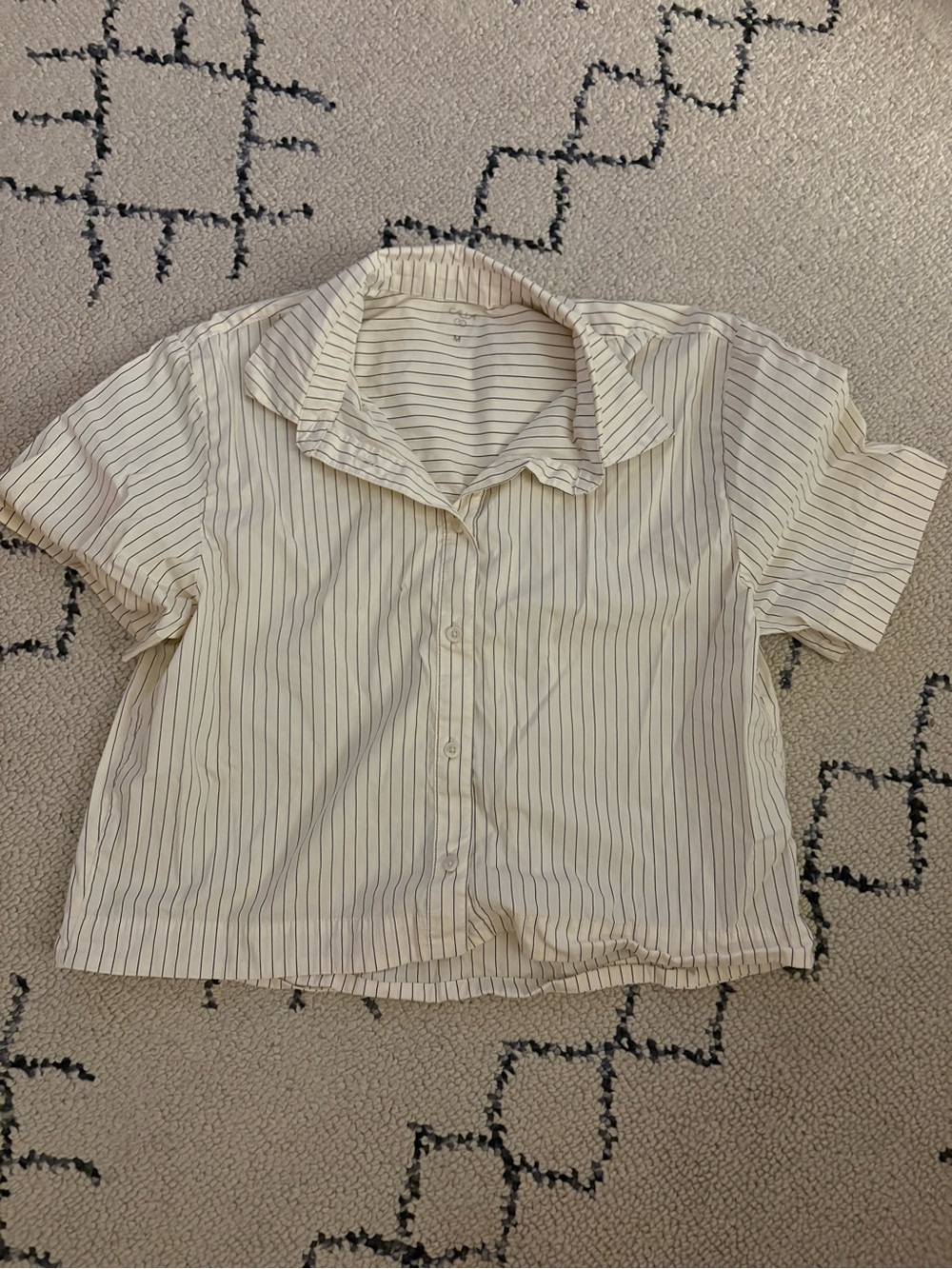 Calia Cream Short-Sleeve Button-Down Shirt with Navy Pinstripes